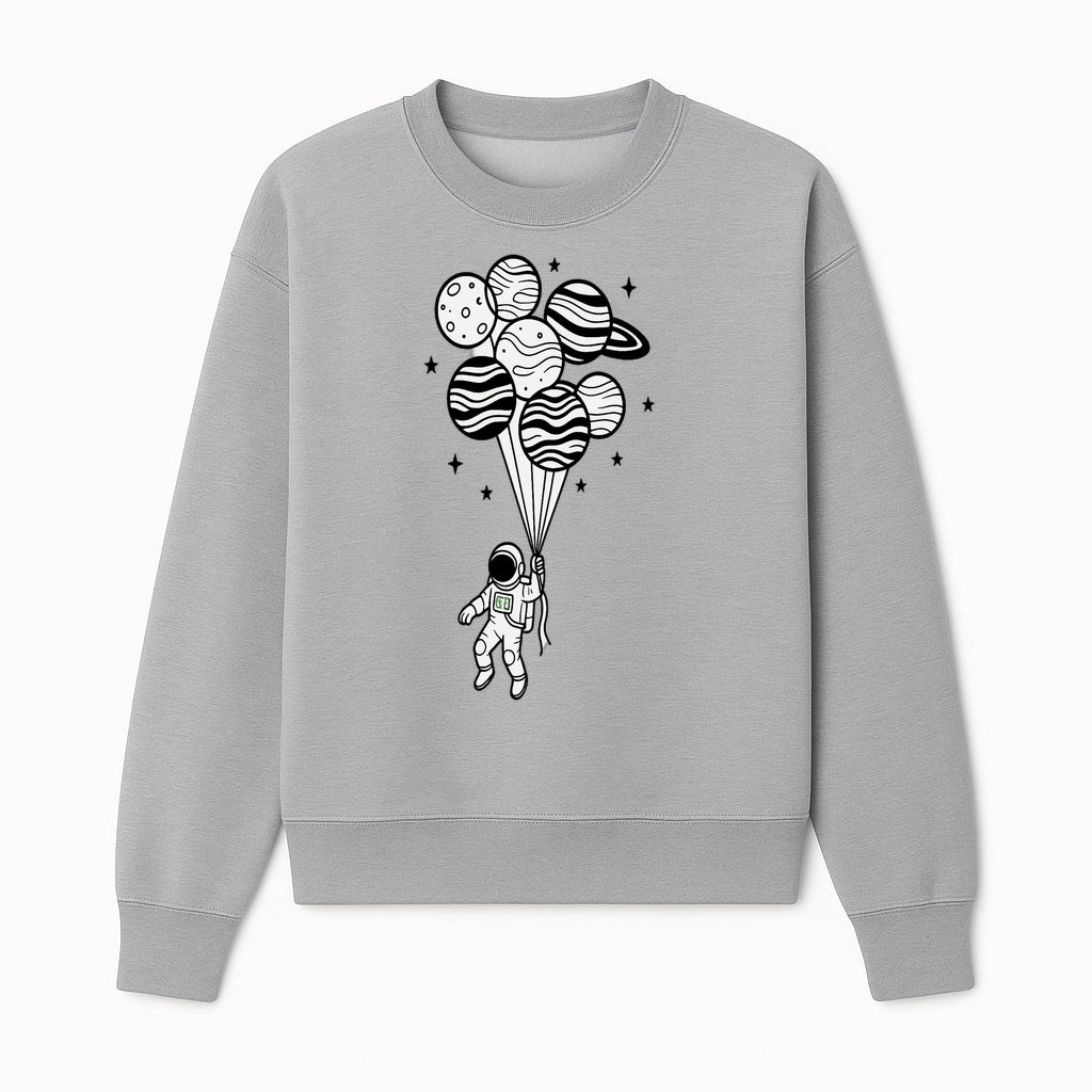 Astronaut with Planet Balloons Graphic Tee, Space Theme Shirt, Cosmic Adventure Apparel, Unisex Astronaut Design, Gift for Space Lovers - Sweatshirt 1758273097948.jpg