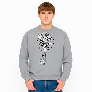 Astronaut with Planet Balloons Graphic Tee, Space Theme Shirt, Cosmic Adventure Apparel, Unisex Astronaut Design, Gift for Space Lovers - Sweatshirt 1758273100575.jpg