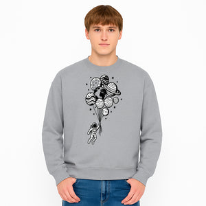 Astronaut Holding Planet Balloons Graphic T-Shirt | Space Adventure Design | Galaxy-Themed Apparel for Kids and Adults - Sweatshirt 1758273122598.jpg