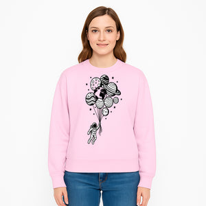 Astronaut Holding Planet Balloons Graphic T-Shirt | Space Adventure Design | Galaxy-Themed Apparel for Kids and Adults - Sweatshirt 1758273122757.jpg