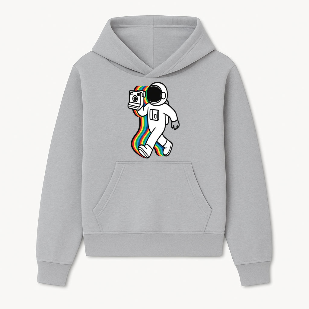Retro Astronaut with Camera Illustration, Colorful Rainbow Design, Space Photography Art Print, Trendy Home Decor - Hoodie 1758273126288.jpg