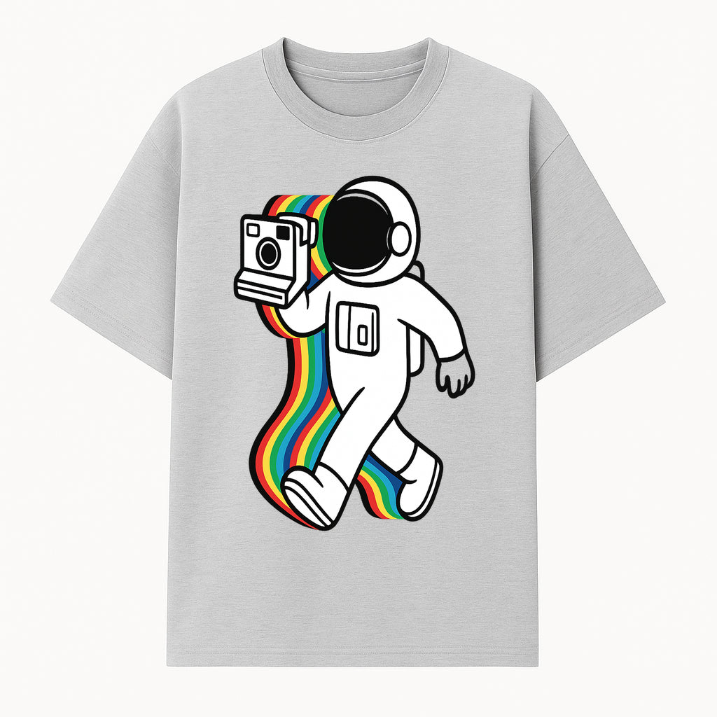 Retro Astronaut with Camera Illustration, Colorful Rainbow Design, Space Photography Art Print, Trendy Home Decor - T-shirt 1758273129330.jpg