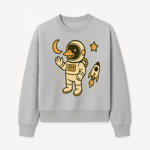 Cute Duck Astronaut Space Art Print, Kids Room Decor, Astronaut Duck, Rocketship and Moon Theme, Whimsical Space Design - Sweatshirt 1758273133685.jpg