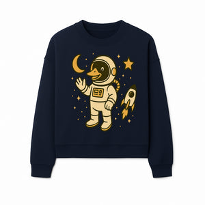 Cute Duck Astronaut Space Art Print, Kids Room Decor, Astronaut Duck, Rocketship and Moon Theme, Whimsical Space Design - Sweatshirt 1758273134278.jpg