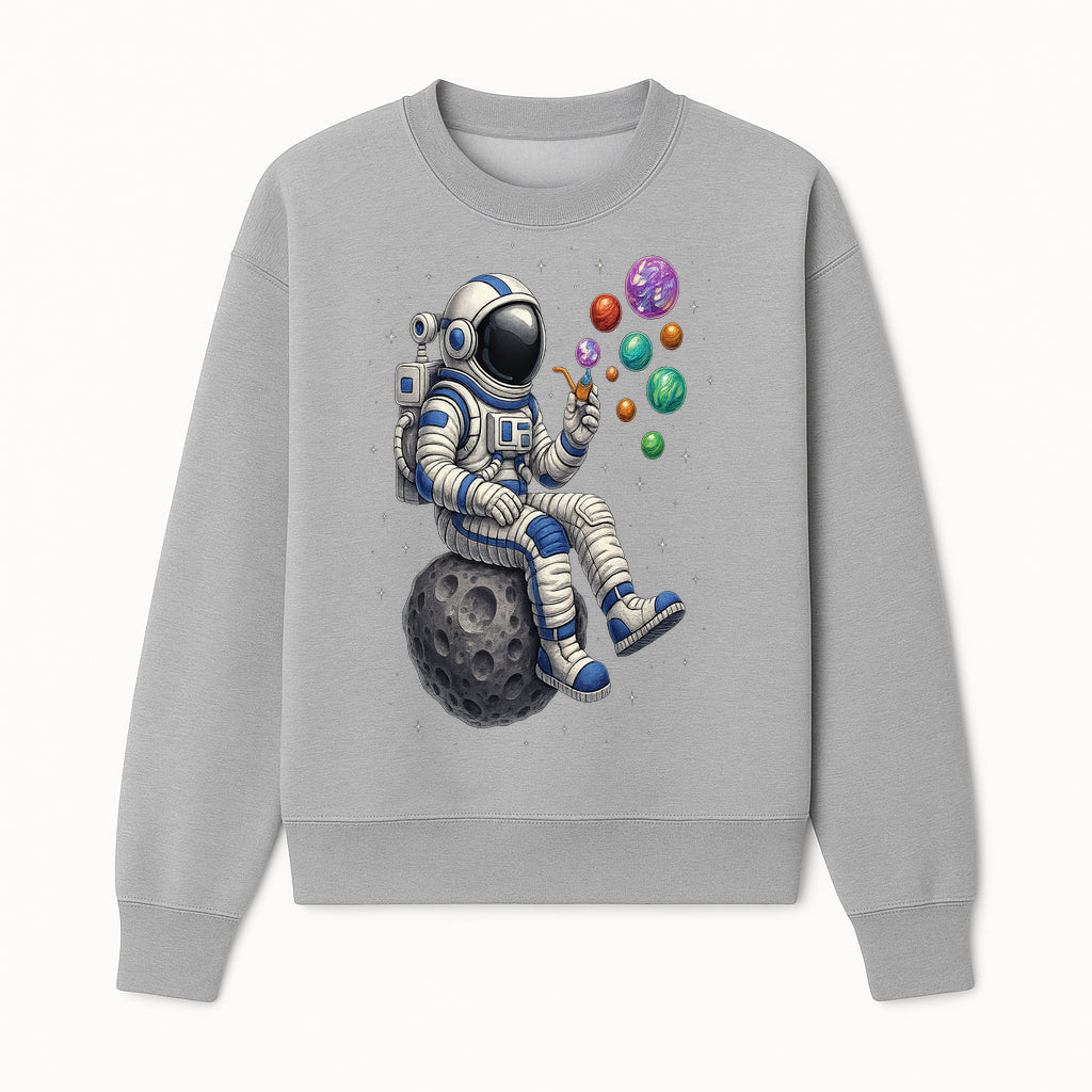 Astronaut Bubble Blowing Art Print - Cosmic Space Theme, Moon, Bubbles, Colorful Design, Space Decor, Unique Gift Idea - Sweatshirt 1758273135352.jpg