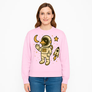 Cute Duck Astronaut Space Art Print, Kids Room Decor, Astronaut Duck, Rocketship and Moon Theme, Whimsical Space Design - Sweatshirt 1758273136035.jpg