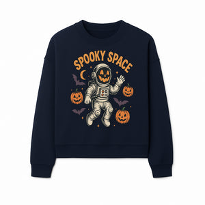Halloween Astronaut Art Print - Spooky Space Pumpkin & Bat Design for Unique Fall Home Decor - Sweatshirt 1758273140658.jpg