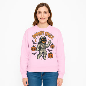 Halloween Astronaut Art Print - Spooky Space Pumpkin & Bat Design for Unique Fall Home Decor - Sweatshirt 1758273142366.jpg