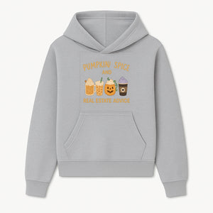 Pumpkin Spice and Real Estate Advice Wall Art | Cozy Fall Decor | Coffee Lovers Gift | Home Office Decoration - Hoodie 1758332987006.jpg