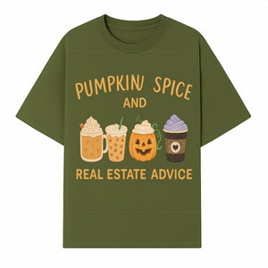 Pumpkin Spice and Real Estate Advice Wall Art | Cozy Fall Decor | Coffee Lovers Gift | Home Office Decoration - T-shirt 1758332990600.jpg