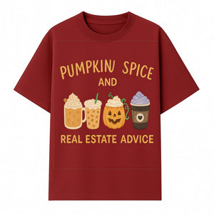 Pumpkin Spice and Real Estate Advice Wall Art | Cozy Fall Decor | Coffee Lovers Gift | Home Office Decoration - T-shirt 1758332991156.jpg