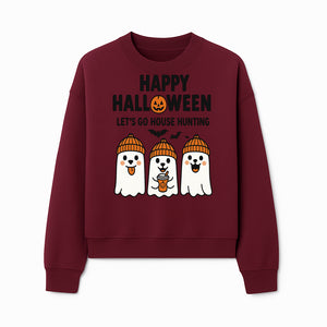 Happy Halloween Ghosts Design T-Shirt | Let's Go House Hunting | Cute Halloween Apparel for Kids & Adults | Spooky Season Fun - Sweatshirt 1758332991637.jpg