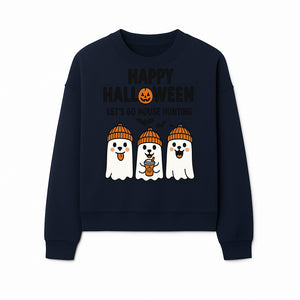 Happy Halloween Ghosts Design T-Shirt | Let's Go House Hunting | Cute Halloween Apparel for Kids & Adults | Spooky Season Fun - Sweatshirt 1758332991779.jpg