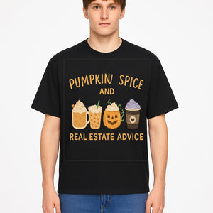 Pumpkin Spice and Real Estate Advice Wall Art | Cozy Fall Decor | Coffee Lovers Gift | Home Office Decoration - T-shirt 1758332992898.jpg