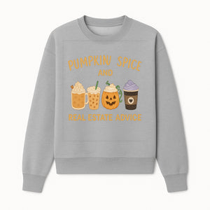 Pumpkin Spice and Real Estate Advice Wall Art | Cozy Fall Decor | Coffee Lovers Gift | Home Office Decoration - Sweatshirt 1758332993212.jpg