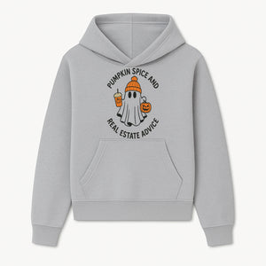 Pumpkin Spice and Real Estate Advice Ghost Halloween Design T-Shirt or Mug, Cute Fall Apparel and Gifts for Realtors - Hoodie 1758332993979.jpg