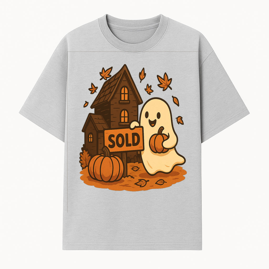 Cute Halloween Ghost with Pumpkins and Sold Sign, Fall Decor, Whimsical Art Print for Seasonal Home Decoration - T-shirt 1758332994065.jpg
