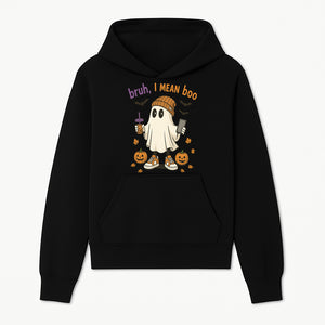 Funny Ghost Halloween T-shirt - Bruh, I Mean Boo with Candy Pumpkins and Bats, Cute Fall Vibes For Trick or Treating - Hoodie 1758332994235.jpg
