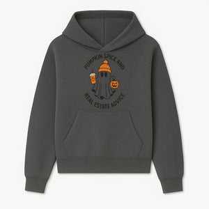 Pumpkin Spice and Real Estate Advice Ghost Halloween Design T-Shirt or Mug, Cute Fall Apparel and Gifts for Realtors - Hoodie 1758332994279.jpg
