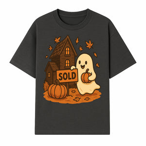 Cute Halloween Ghost with Pumpkins and Sold Sign, Fall Decor, Whimsical Art Print for Seasonal Home Decoration - T-shirt 1758332994358.jpg