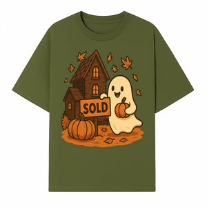 Cute Halloween Ghost with Pumpkins and Sold Sign, Fall Decor, Whimsical Art Print for Seasonal Home Decoration - T-shirt 1758332994563.jpg