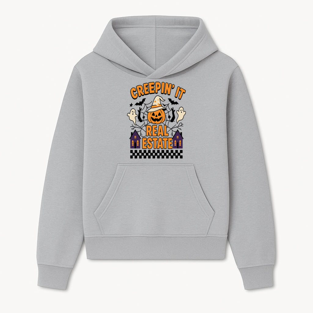 Creepin' It Real Estate Halloween Shirt with Pumpkin, Ghosts, and Bats for Spooky Fun and Real Estate Lovers - Hoodie 1758332994572.jpg