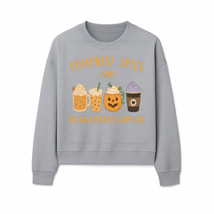 Pumpkin Spice and Real Estate Advice Wall Art | Cozy Fall Decor | Coffee Lovers Gift | Home Office Decoration - Sweatshirt 1758332994678.jpg