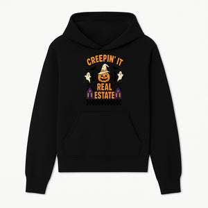 Creepin' It Real Estate Halloween Shirt with Pumpkin, Ghosts, and Bats for Spooky Fun and Real Estate Lovers - Hoodie 1758332994701.jpg