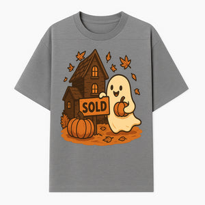 Cute Halloween Ghost with Pumpkins and Sold Sign, Fall Decor, Whimsical Art Print for Seasonal Home Decoration - T-shirt 1758332994716.jpg