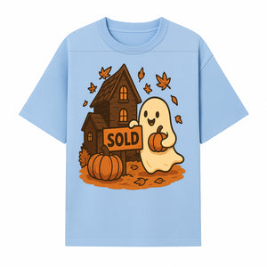 Cute Halloween Ghost with Pumpkins and Sold Sign, Fall Decor, Whimsical Art Print for Seasonal Home Decoration - T-shirt 1758332994873.jpg