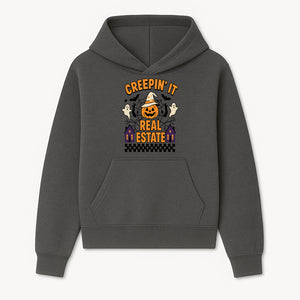 Creepin' It Real Estate Halloween Shirt with Pumpkin, Ghosts, and Bats for Spooky Fun and Real Estate Lovers - Hoodie 1758332994873.jpg