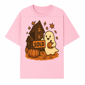 Cute Halloween Ghost with Pumpkins and Sold Sign, Fall Decor, Whimsical Art Print for Seasonal Home Decoration - T-shirt 1758332995028.jpg