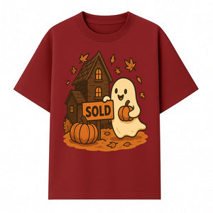 Cute Halloween Ghost with Pumpkins and Sold Sign, Fall Decor, Whimsical Art Print for Seasonal Home Decoration - T-shirt 1758332995191.jpg