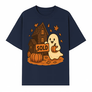 Cute Halloween Ghost with Pumpkins and Sold Sign, Fall Decor, Whimsical Art Print for Seasonal Home Decoration - T-shirt 1758332995334.jpg