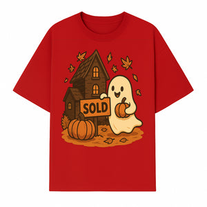 Cute Halloween Ghost with Pumpkins and Sold Sign, Fall Decor, Whimsical Art Print for Seasonal Home Decoration - T-shirt 1758332995476.jpg