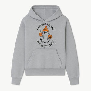 Pumpkin Spice and Real Estate Advice Ghost Halloween Design T-Shirt or Mug, Cute Fall Apparel and Gifts for Realtors - Hoodie 1758332995693.jpg