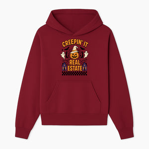 Creepin' It Real Estate Halloween Shirt with Pumpkin, Ghosts, and Bats for Spooky Fun and Real Estate Lovers - Hoodie 1758332995747.jpg