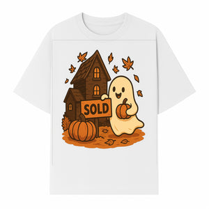 Cute Halloween Ghost with Pumpkins and Sold Sign, Fall Decor, Whimsical Art Print for Seasonal Home Decoration - T-shirt 1758332995751.jpg