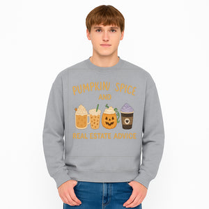Pumpkin Spice and Real Estate Advice Wall Art | Cozy Fall Decor | Coffee Lovers Gift | Home Office Decoration - Sweatshirt 1758332996019.jpg
