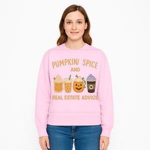 Pumpkin Spice and Real Estate Advice Wall Art | Cozy Fall Decor | Coffee Lovers Gift | Home Office Decoration - Sweatshirt 1758332996179.jpg