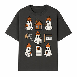 Cute Ghost Homebuyer Sticker Set - Halloween Real Estate Icons, Sold Sign, Key, House, Coffee - Quaint Decoration for Fall - T-shirt 1758332996231.jpg