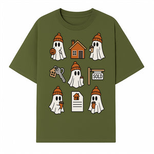 Cute Ghost Homebuyer Sticker Set - Halloween Real Estate Icons, Sold Sign, Key, House, Coffee - Quaint Decoration for Fall - T-shirt 1758332996385.jpg