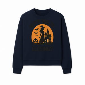 Halloween Sign - Witch Way to Closing? - Spooky Decor with Witch, Bats, Pumpkin, Haunted House - Fall Party Decorations - Sweatshirt 1758332996538.jpg