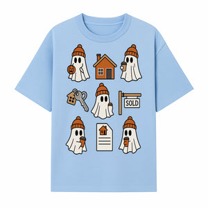 Cute Ghost Homebuyer Sticker Set - Halloween Real Estate Icons, Sold Sign, Key, House, Coffee - Quaint Decoration for Fall - T-shirt 1758332996706.jpg