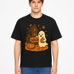 Cute Halloween Ghost with Pumpkins and Sold Sign, Fall Decor, Whimsical Art Print for Seasonal Home Decoration - T-shirt 1758332996901.jpg