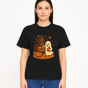 Cute Halloween Ghost with Pumpkins and Sold Sign, Fall Decor, Whimsical Art Print for Seasonal Home Decoration - T-shirt 1758332997039.jpg