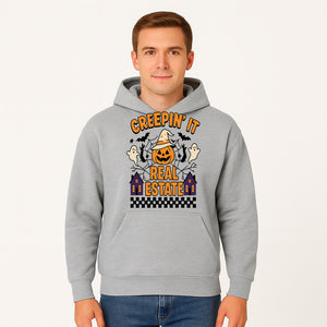 Creepin' It Real Estate Halloween Shirt with Pumpkin, Ghosts, and Bats for Spooky Fun and Real Estate Lovers - Hoodie 1758332997485.jpg