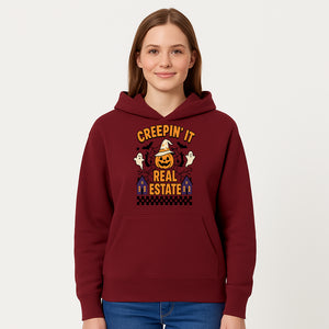 Creepin' It Real Estate Halloween Shirt with Pumpkin, Ghosts, and Bats for Spooky Fun and Real Estate Lovers - Hoodie 1758332997623.jpg