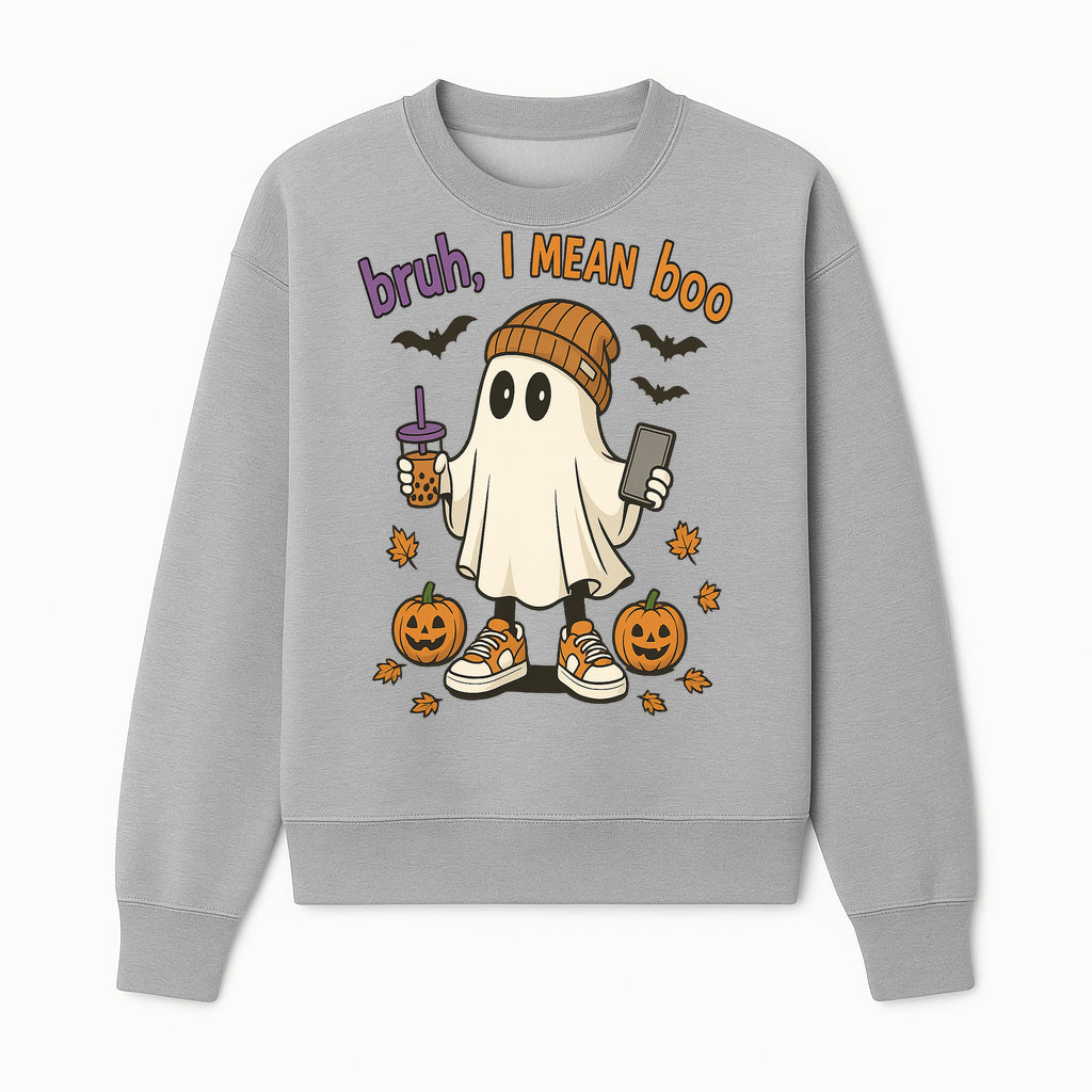 Funny Ghost Halloween T-shirt - Bruh, I Mean Boo with Candy Pumpkins and Bats, Cute Fall Vibes For Trick or Treating - Sweatshirt 1758333000247.jpg
