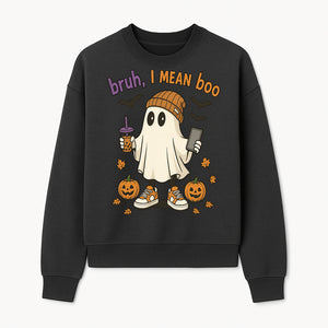 Funny Ghost Halloween T-shirt - Bruh, I Mean Boo with Candy Pumpkins and Bats, Cute Fall Vibes For Trick or Treating - Sweatshirt 1758333000589.jpg